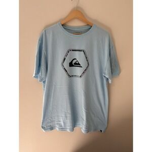 Quiksilver Mens XL Light Blue Graphic T-Shirt Surf Skate Logo Short Sleeve